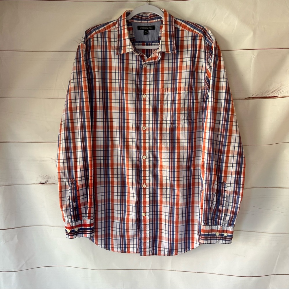Banana Republic mens button down orange plaid shirt size xlarge